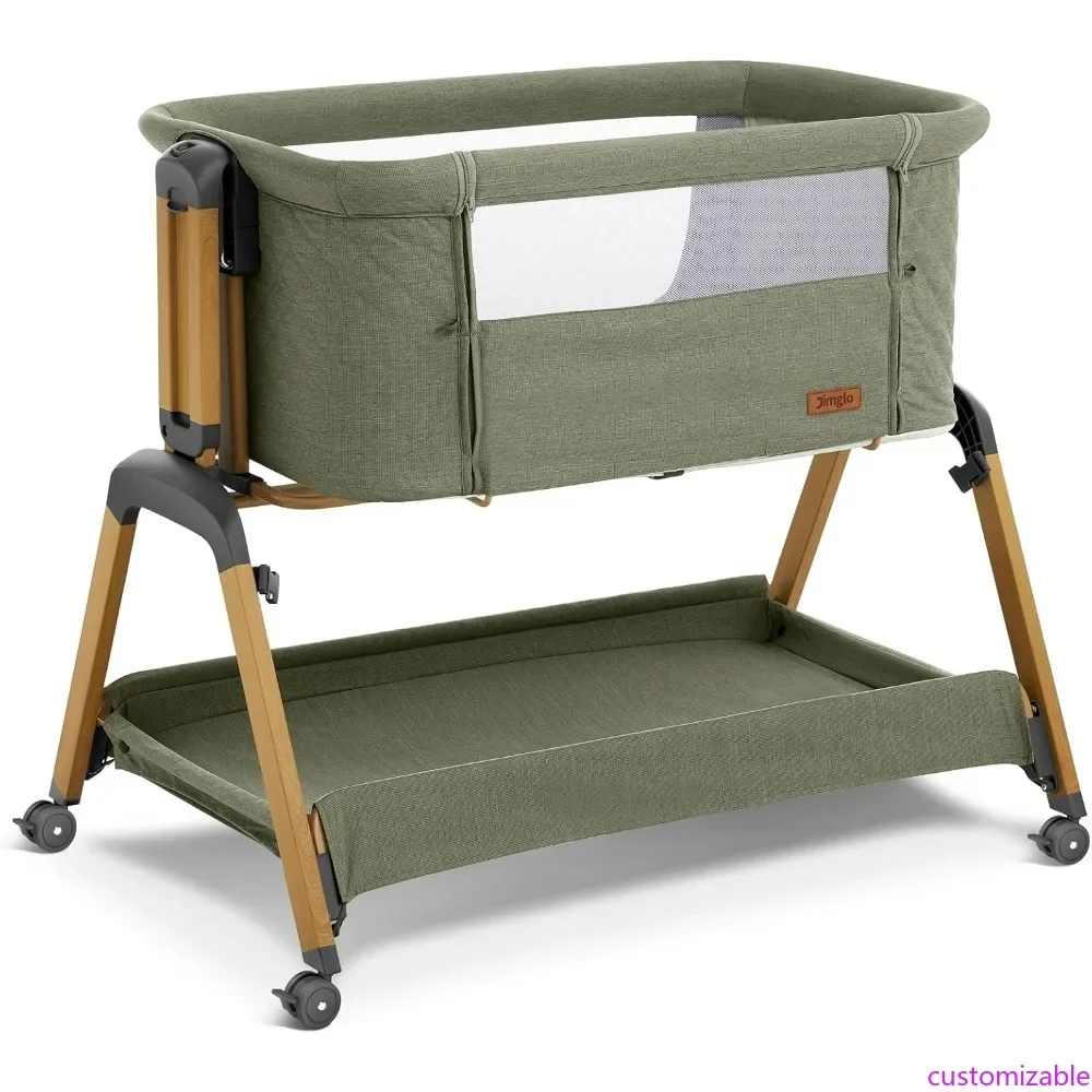3 in 1 Baby Bassinet, Rocking Bassinets with Comfy Mattress and Wheels, Adjustable Height Bassinet Bedside Sleeper, Easy Folding