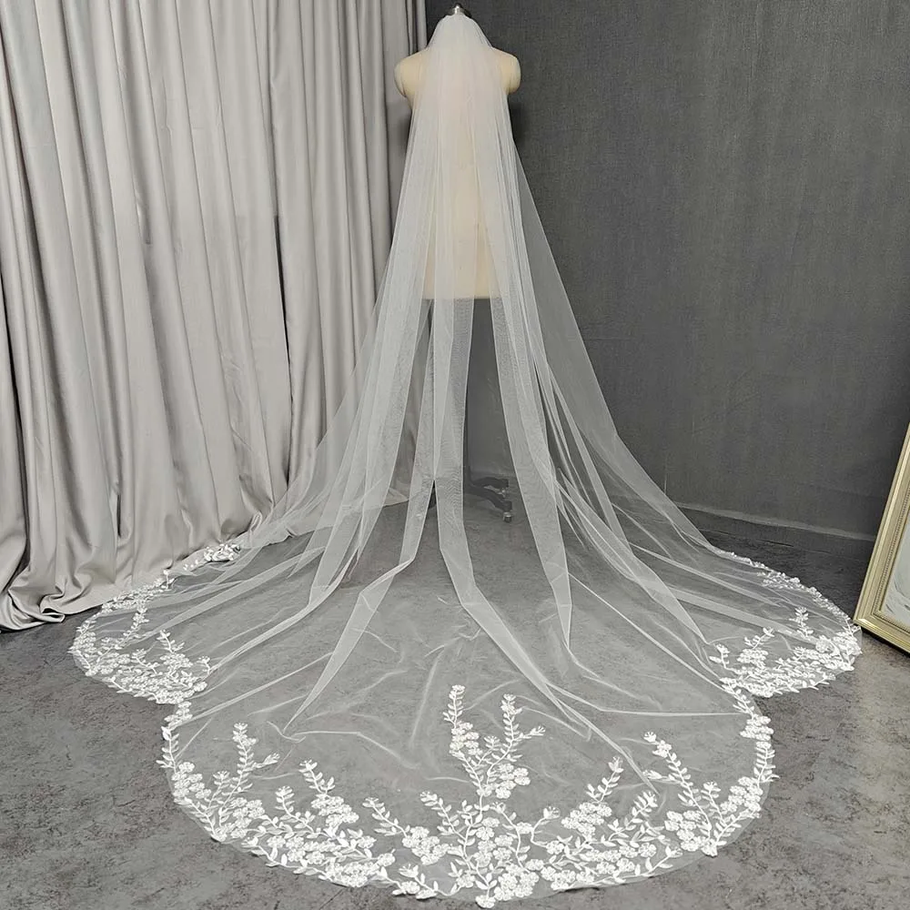 Customized Mermaid Tail Cathedral Wedding Veil, Beautiful Floral Lace Bridal Veil, 3m/3.5m/4m Long Single Tier Veil, Velo image 3
