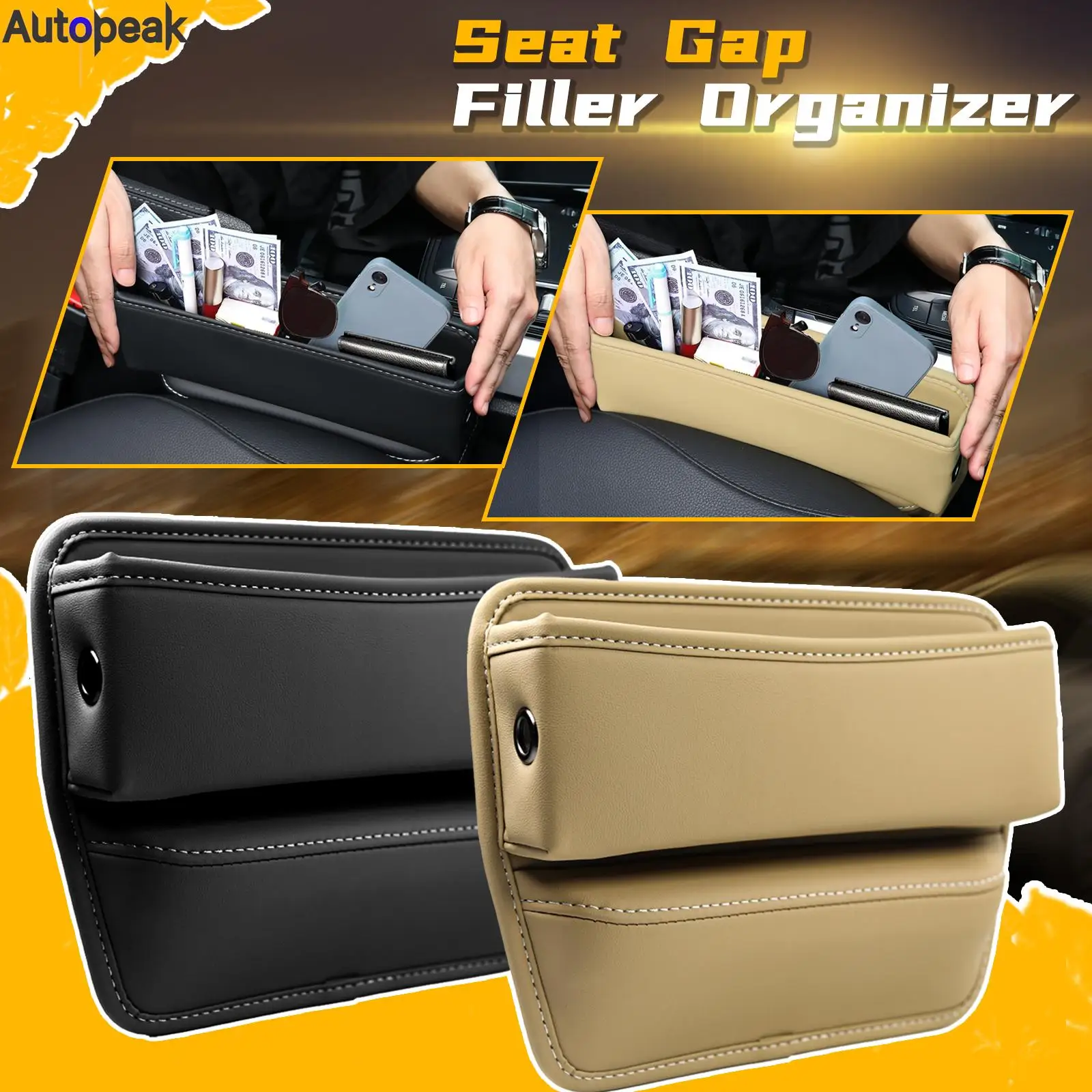 

Car Seat Gap Crevice Filler Holder PU Leather Organizer Storage Box Front Seats for Phones Glasses Keys Cards Auto Accessories