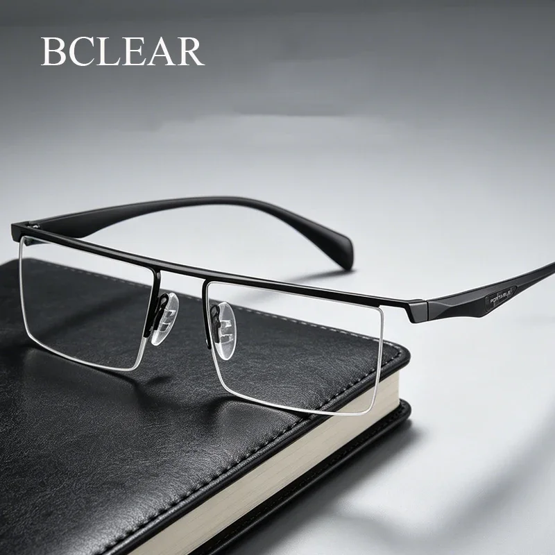 BCLEAR Modisches Markendesign Halbrand-Legierungs-Brillengestell Business Casual Herren-Brillen Flexible Eckige Brillenfassung 2026