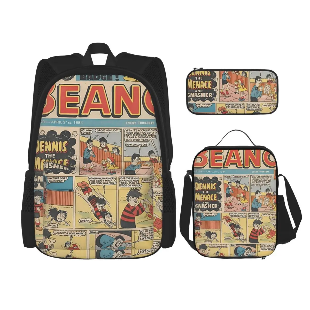 

Beano Classic Dennis The Menace And Gnasher BackpacksChildren School Bags Kids Rucksack Lunch Bag Pen Bag Three-Piece Set