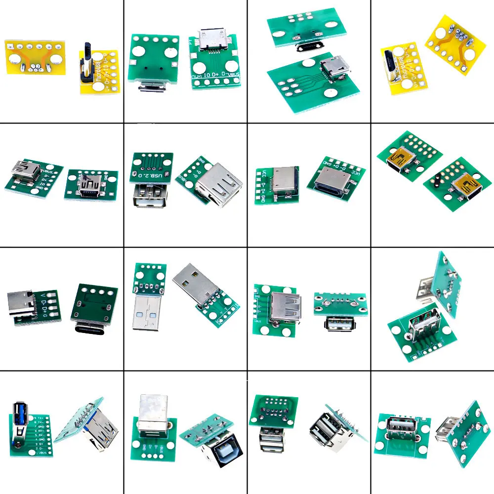 16-in-1 USBアダプター,アダプターボード,マイクロ/ミニ/ポート,オスおよびメスヘッド,2.0/3.0/3.1-c,ボックス付きディップコンバーター