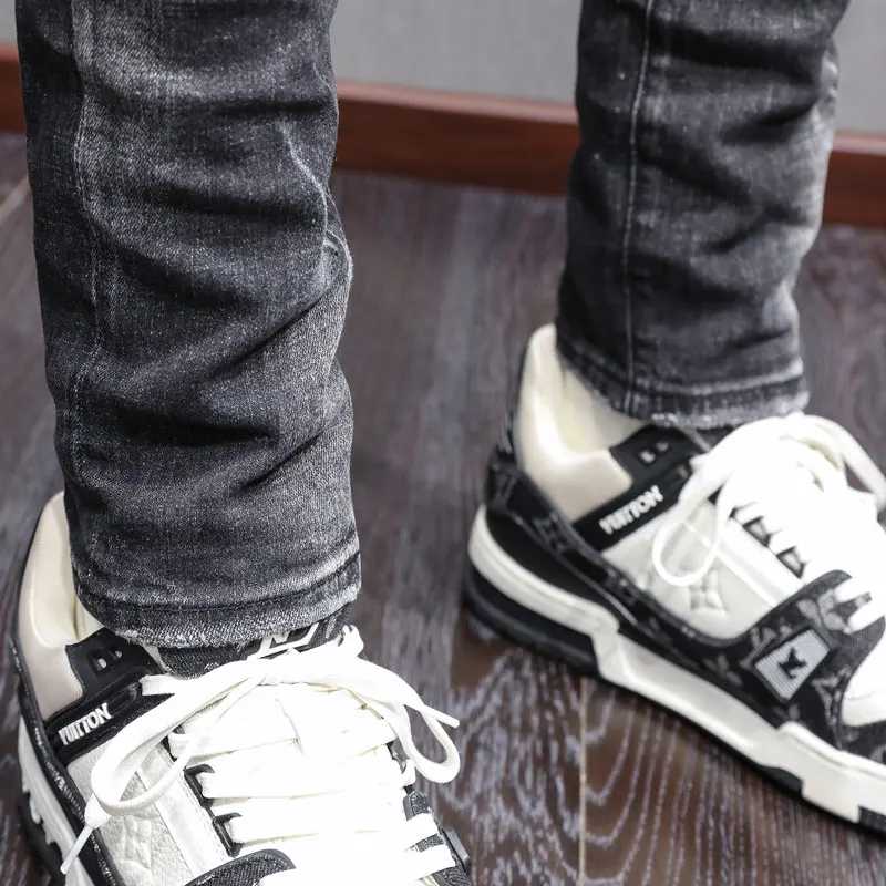 Street Designer Fashion Men Jeans High Quality Retro Black Gray Stretch Slim Fit Ripped Jeans Men Y2K Brand Vintage Denim Pants