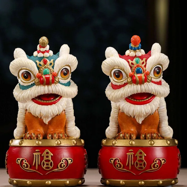 Guochao Lion Dance Ornament Brass Crafts Home Entrance TV Cabinet Office Decoration Housewarming Gifts