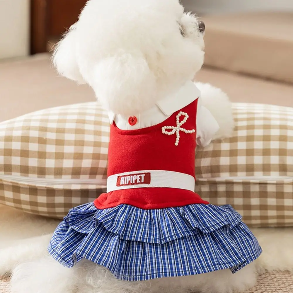 

Cat Gown Soft Cat Bowknot Dress Shirt Collar Preppy Style Dog Shirt Dress Cute Creative Pet Princess Skirts Pet Party