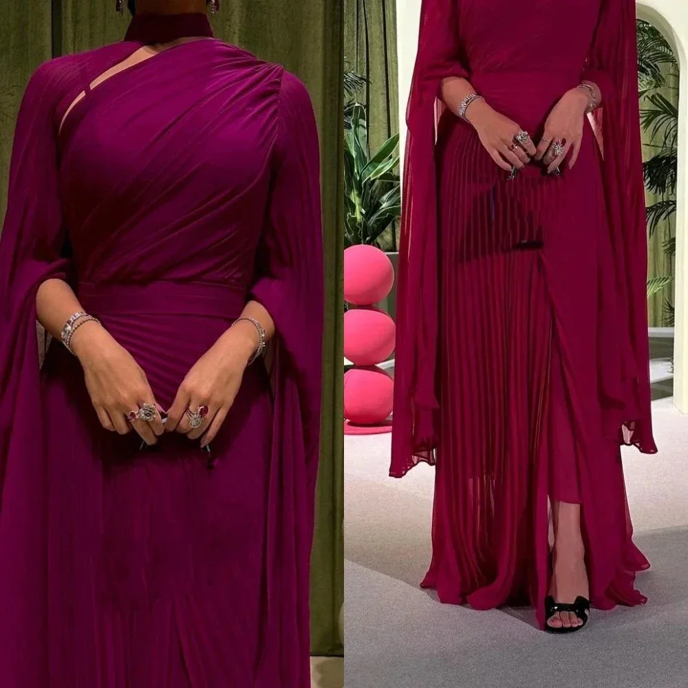 Customized Jersey Draped Party A-line High Collar Bespoke Occasion Gown Long Dresses Classic Exquisite Modern Style Pastrol Unis