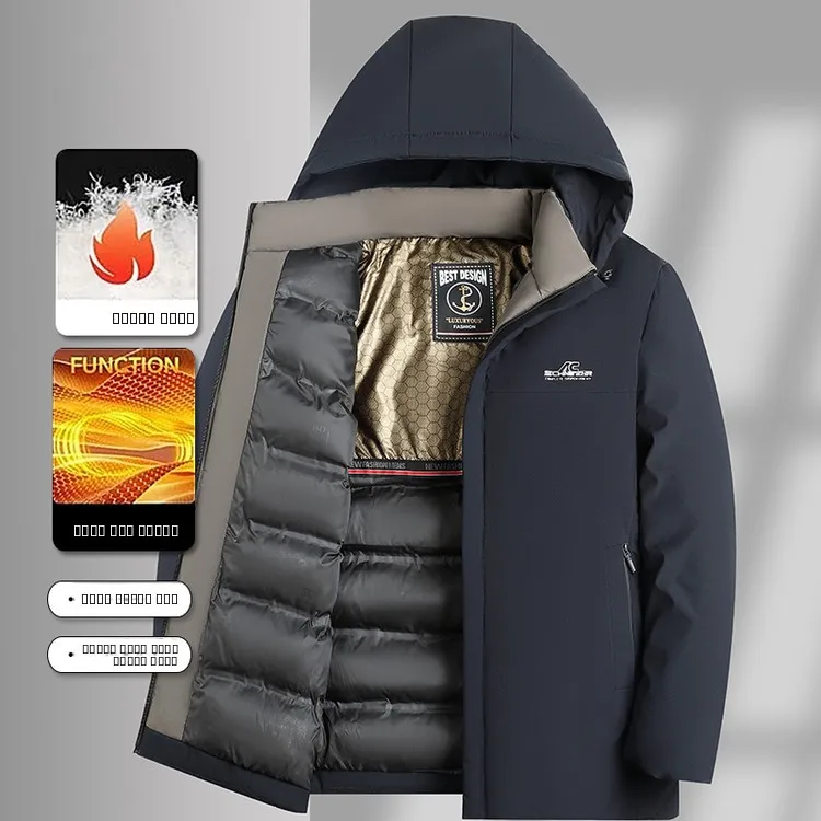 

Detachable Cap Regular Loose Busin Sle Cotton Jaet Straight Hemline Warm Thiened Long Sve Zipper Closure Men's Coat