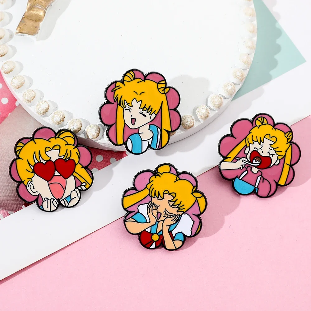 4 Pcs Classic Anime Brooch Cute Sailor Moon Enamel Pin Metal Badge Jewelry Clothing Backpack Accessories A Gift for Friends view 3