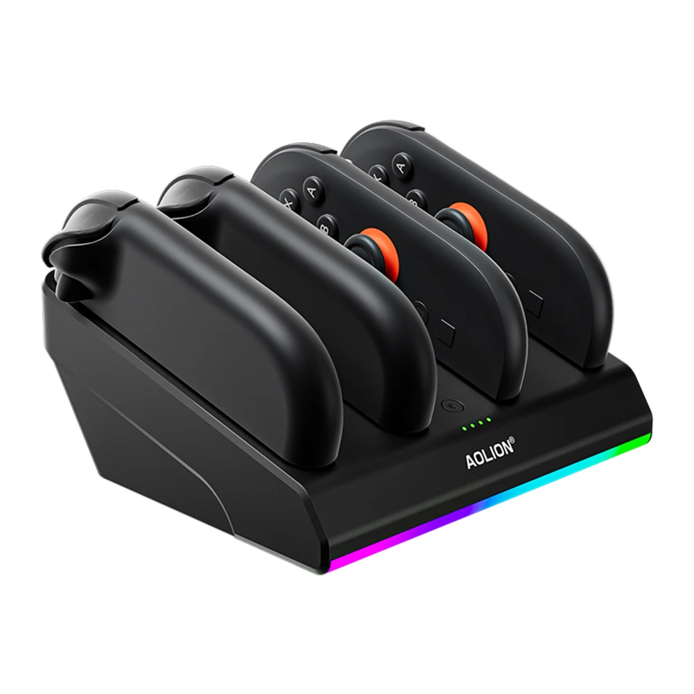 

Зарядная станция 4-в-1 для контроллеров Joy-Con Switch 2 с RGB-подсветкой, универсальная подставка-зарядка для контроллеров