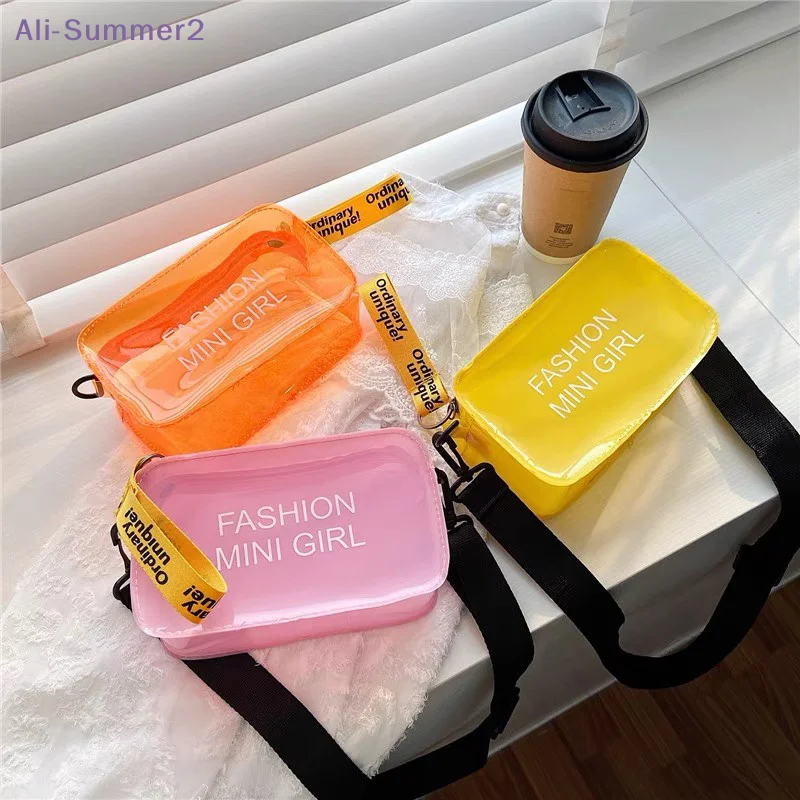 

【Summer2】Transparent Laser Crossbody Bag Women Candy Color Letter Fashion Shoulder Messenger Bag PVC Jelly Bag Small Tote Bag
