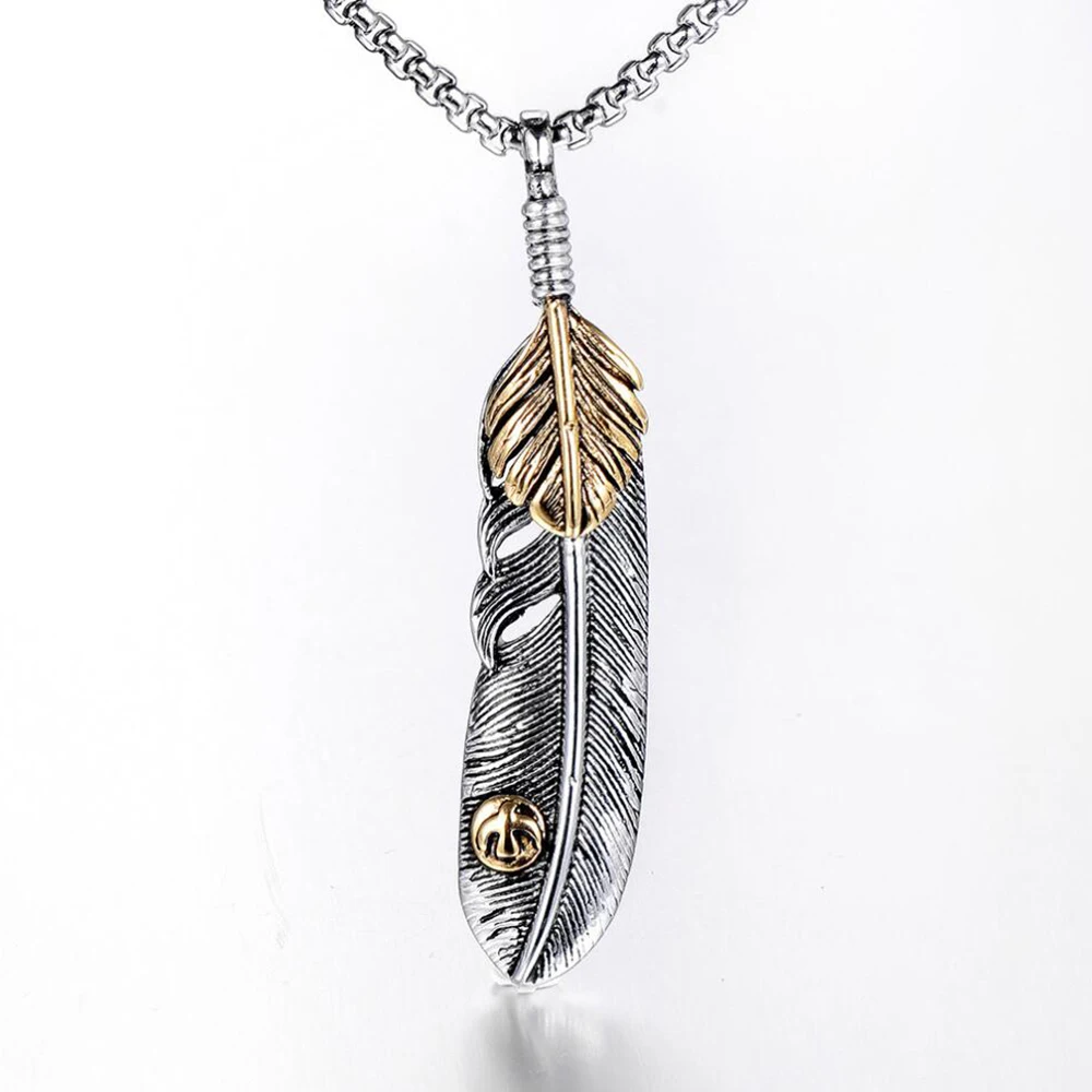 Stainless Steel Animal Feather Wing Eagle Pendant Necklace Fashion Punk Rock Jewelry Gift For Him with Chain