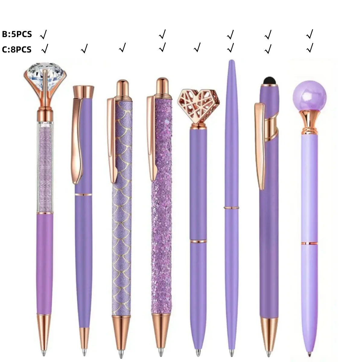3/5/8/9 قطعة أقلام حبر جاف معدنية أحمر، وردي، أرجواني، أسود، أزرق، أبيض، مجموعة حبر أسود، رمال متحركة، ألماس صناعي لامع