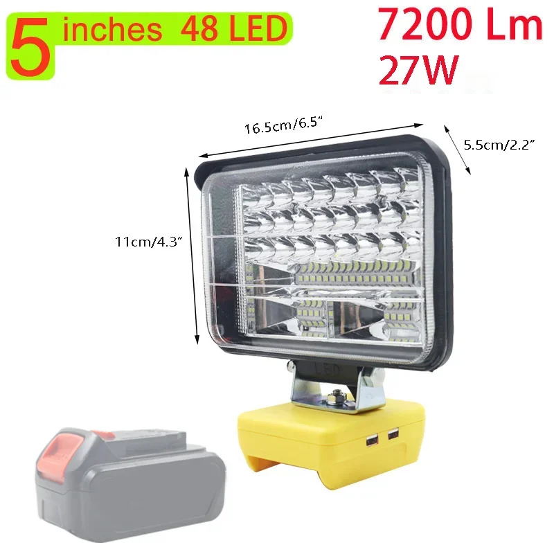 

5 Inch Car LED Working Lights Lamp Flashlights Electric Torch Spotlight For Dewalt 18V 20V 60V Lithium Battery USB Power Bank