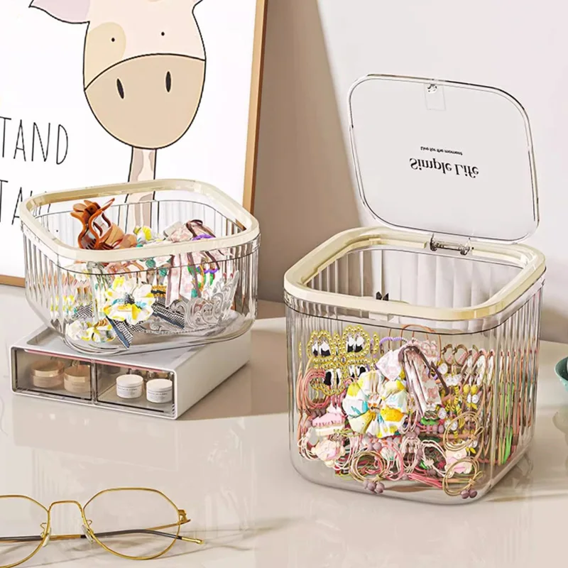 M/L Desktop Storage Box Trash Can Pop-up Lid Storage Box for Hair Accessories Jewelry Desktop Decoration Multi-use Organizers