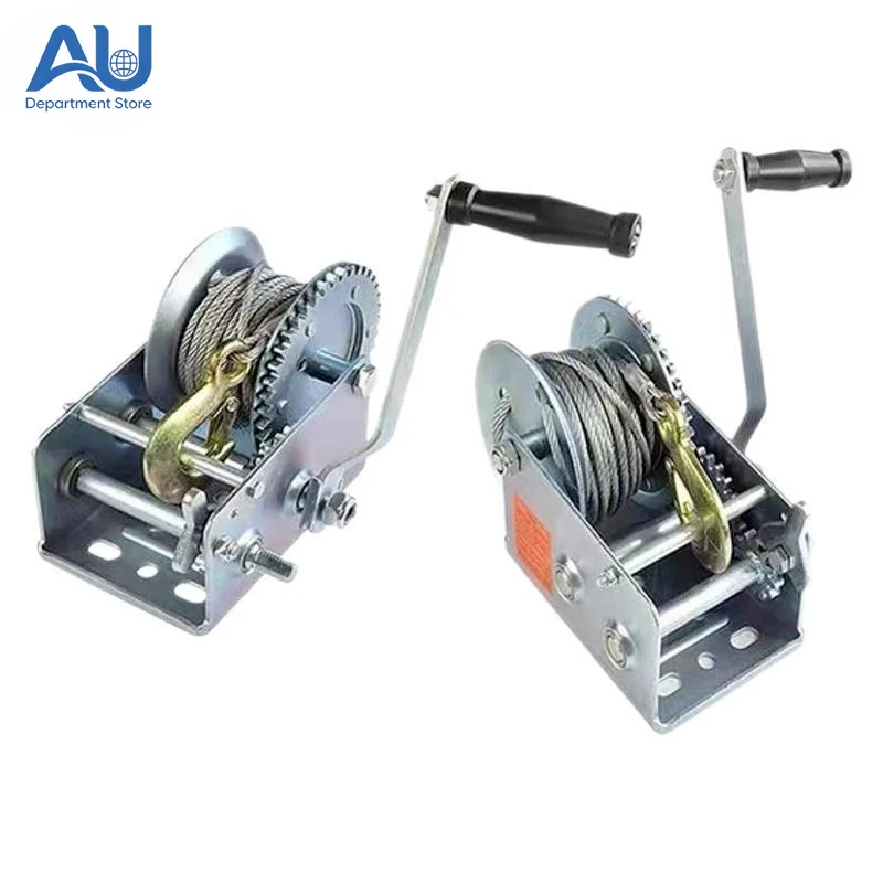 

1200 1800 2600 lb heavy duty hand winch with galvanized wire rope or belt
