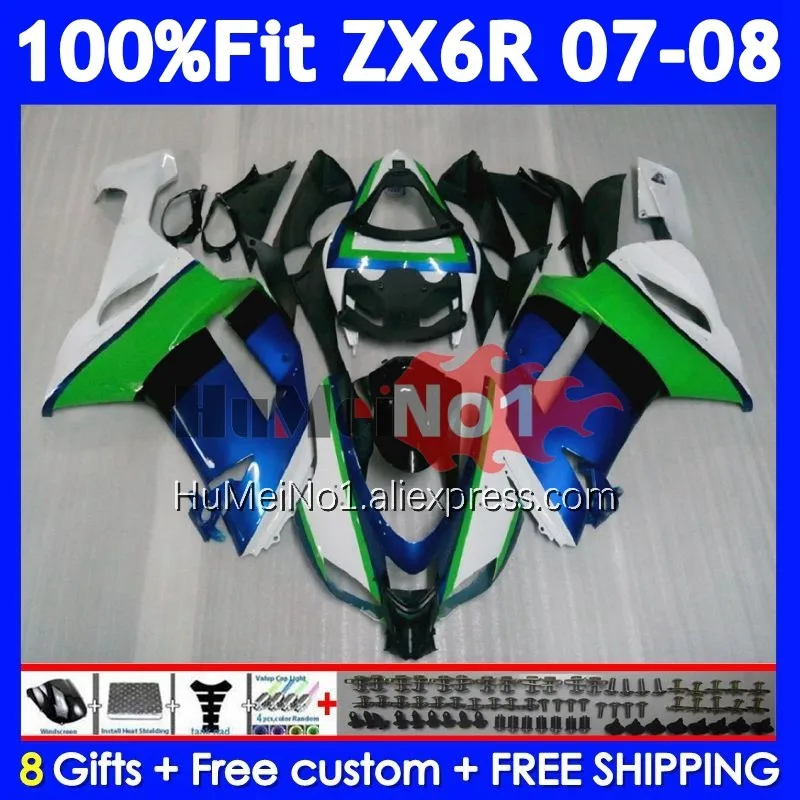 Blue green Injection Body For KAWASAKI NINJA ZX 6R 6 R 600 636 207No.11 ZX-6R ZX-636 ZX6R 07 08 ZX636 ZX600 2007 2008 Fairing