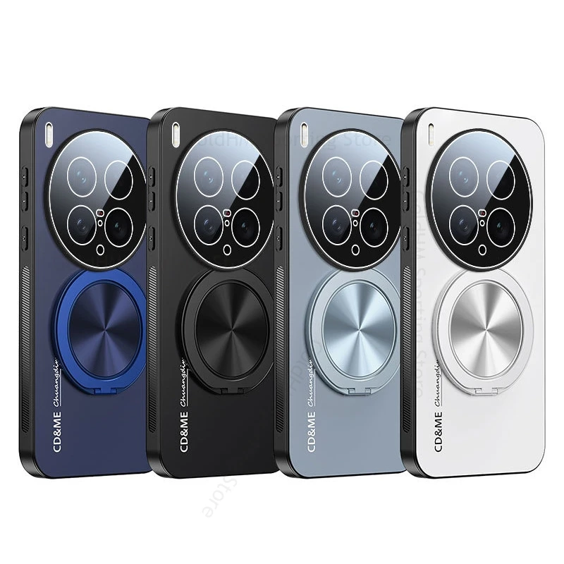 

HD Lens Film Ring Stand Holder Phone Case For vivo X200 Ultra 360° Invisible Bracket Matte Tough Cover For Vivo X200S X200 Pro