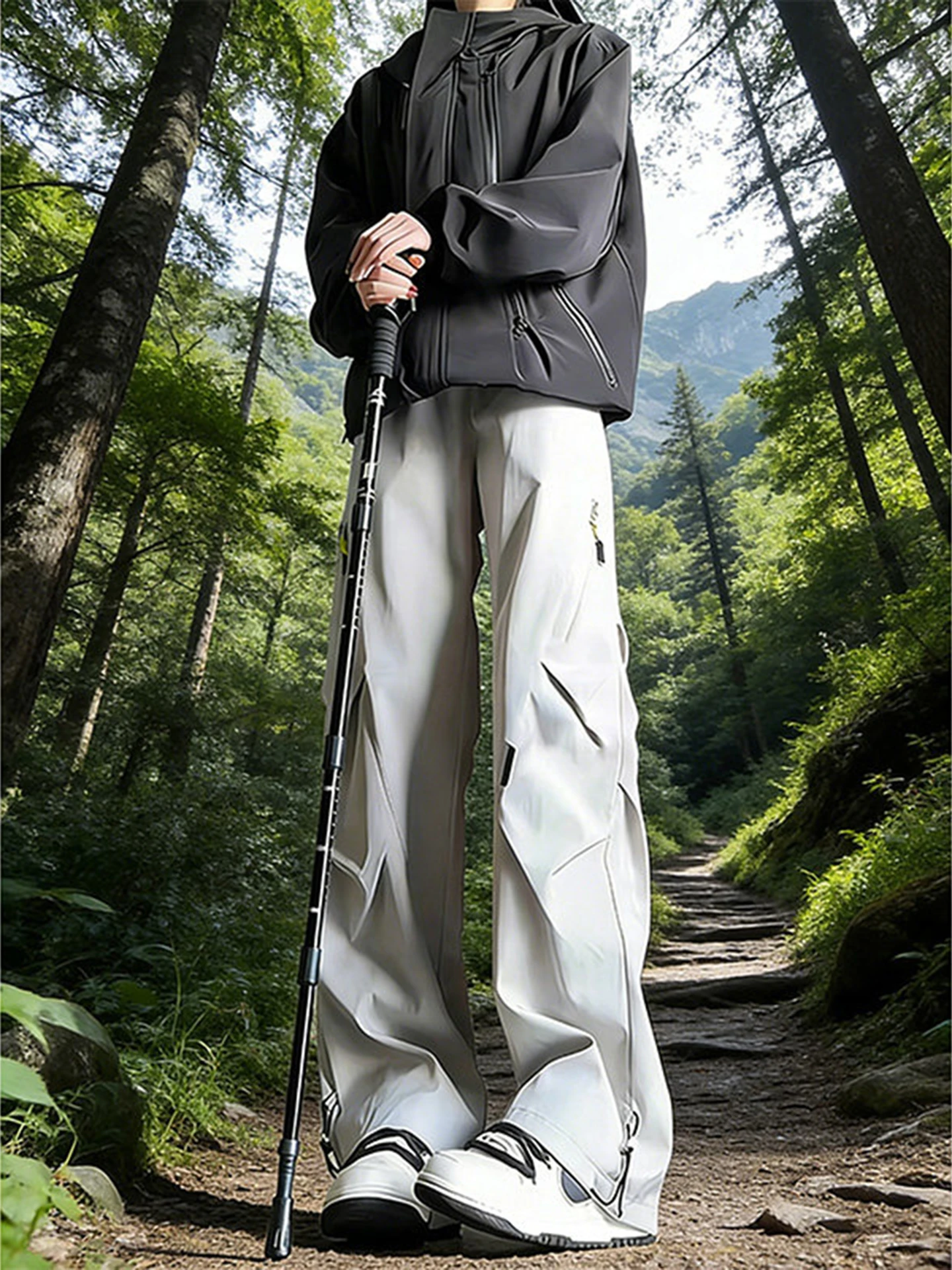 Thickened Fleece Winter Ski Pants Men's Casual Loose Fit  Outdoor Hiking Mountain Climbing Trousers Folded Design
