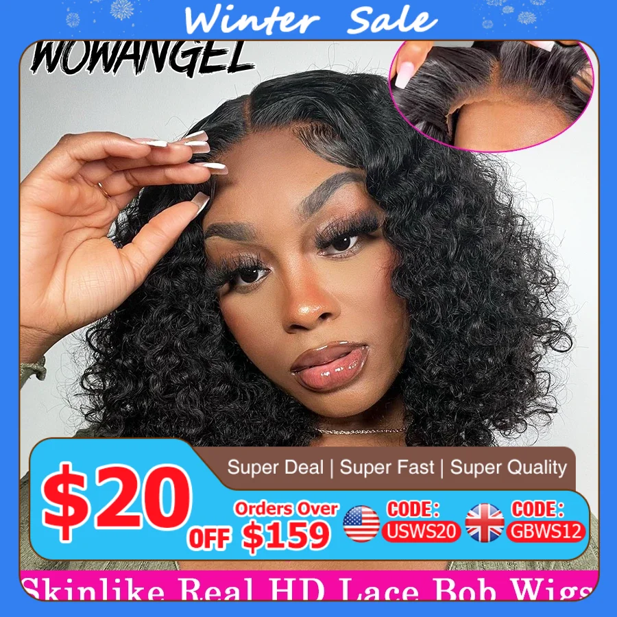 Wow Angel Glueless Short Curly Bob Hair Wig Human Hair 5x5 HD Lace Closure Wigs Wear To Go Lace Frontal Wig Water Wave Cut Wig