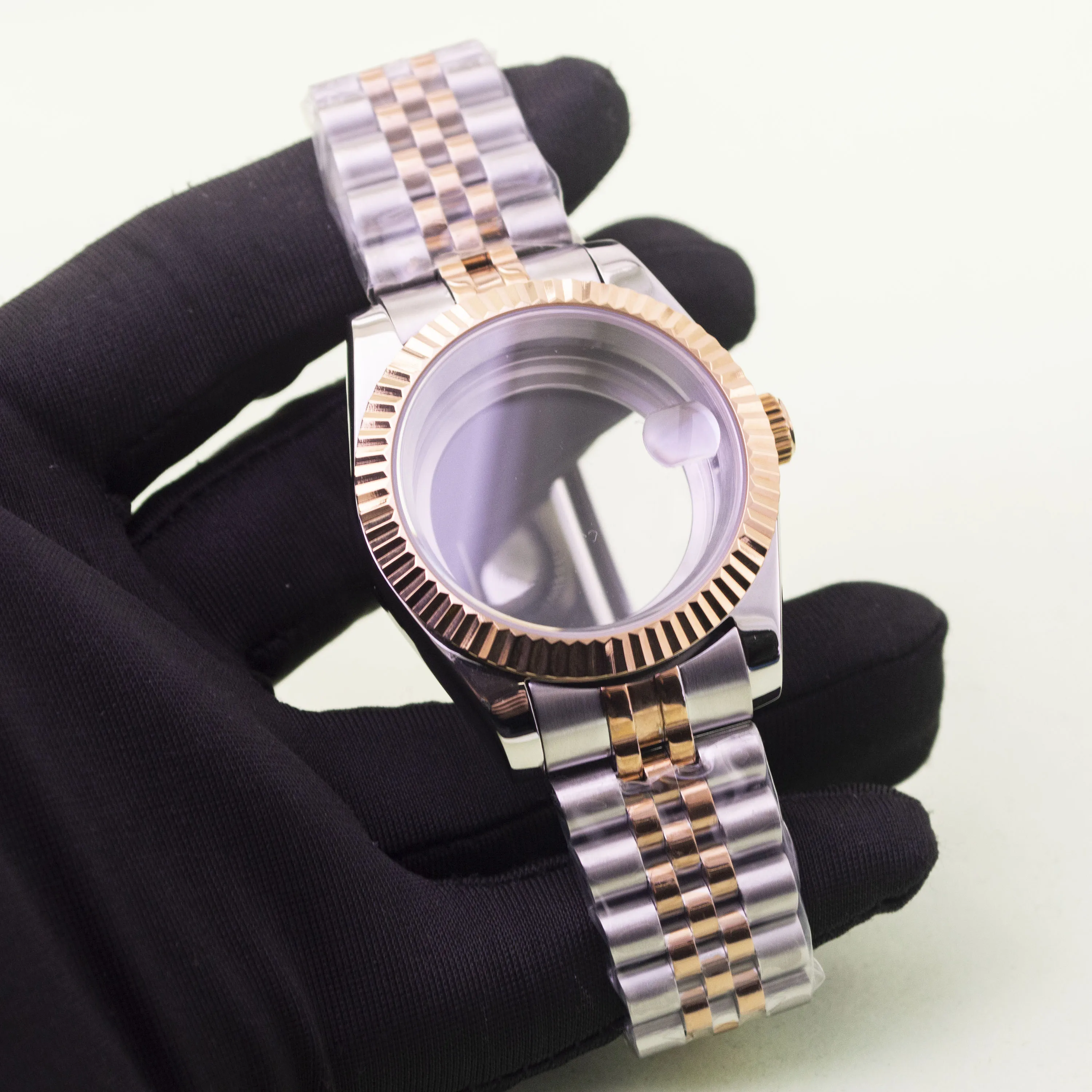 Sapphire Crystal NH35 Watch Case Strap 10ATM Waterproof Case For NH34 NH35 NH36 Movement Datejust Case Jubilee Bracelet Strap