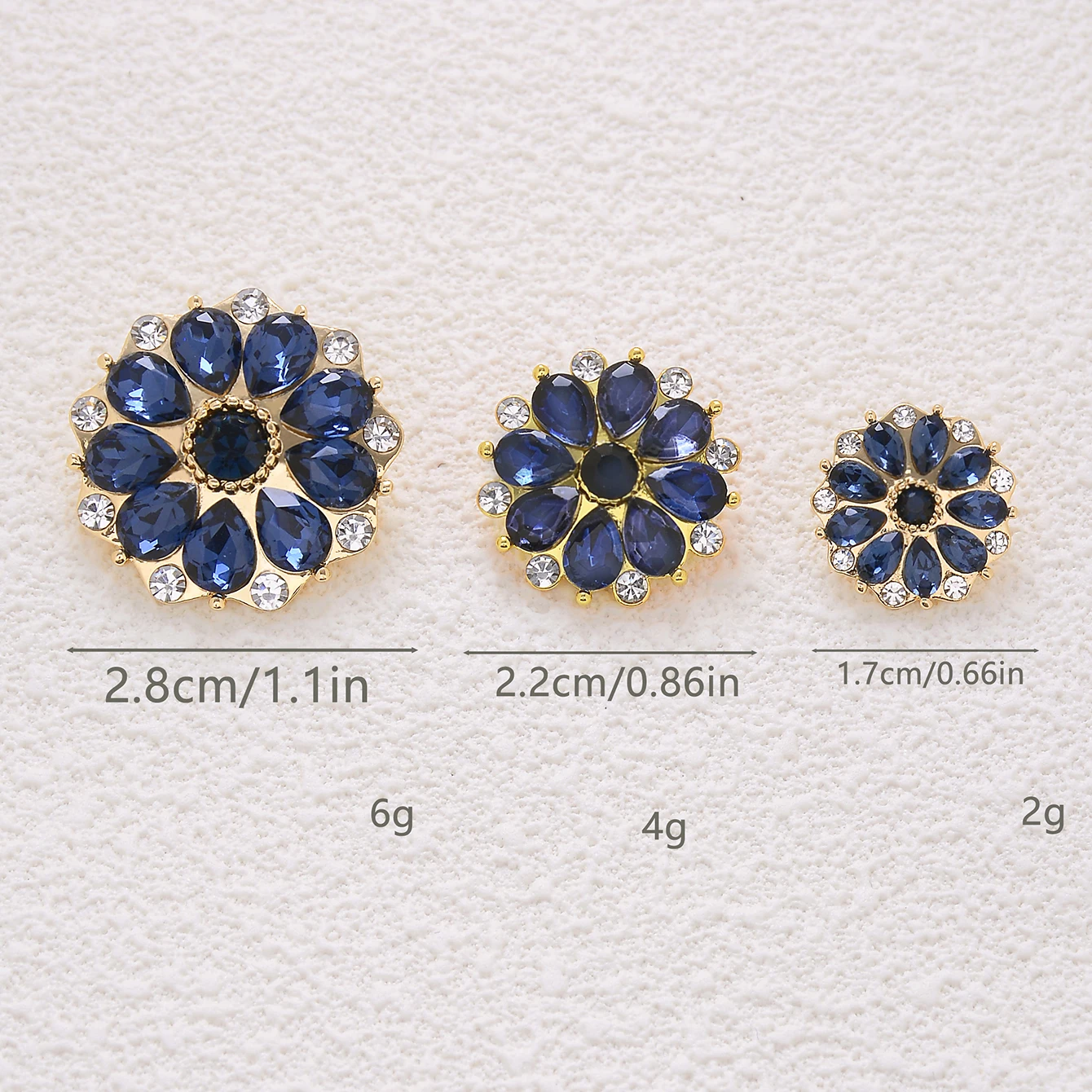 2pcs Elegant Blue Crystal Flower Shape Golden Bottom Metal Shank Handmade Sewing Buttons Needlework Clothing Accessories