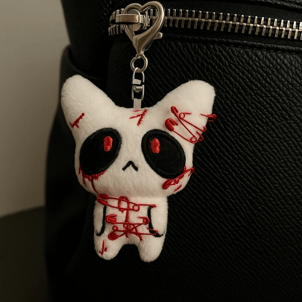 New Black Color Halloween Keychain PP Cotton Cosplay Party Decor Horror Keyring Bag Accessories White Color Bloody Keychain