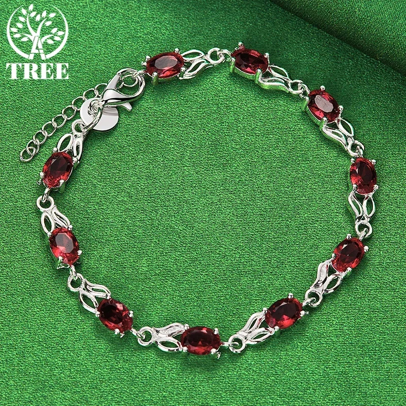 

ALITREE 925 Sterling Silver Bracelet 18K Gold Red Zircon Crystal Bracelets Women's Hand Chain Party Wedding Fashion Jewelry Gift