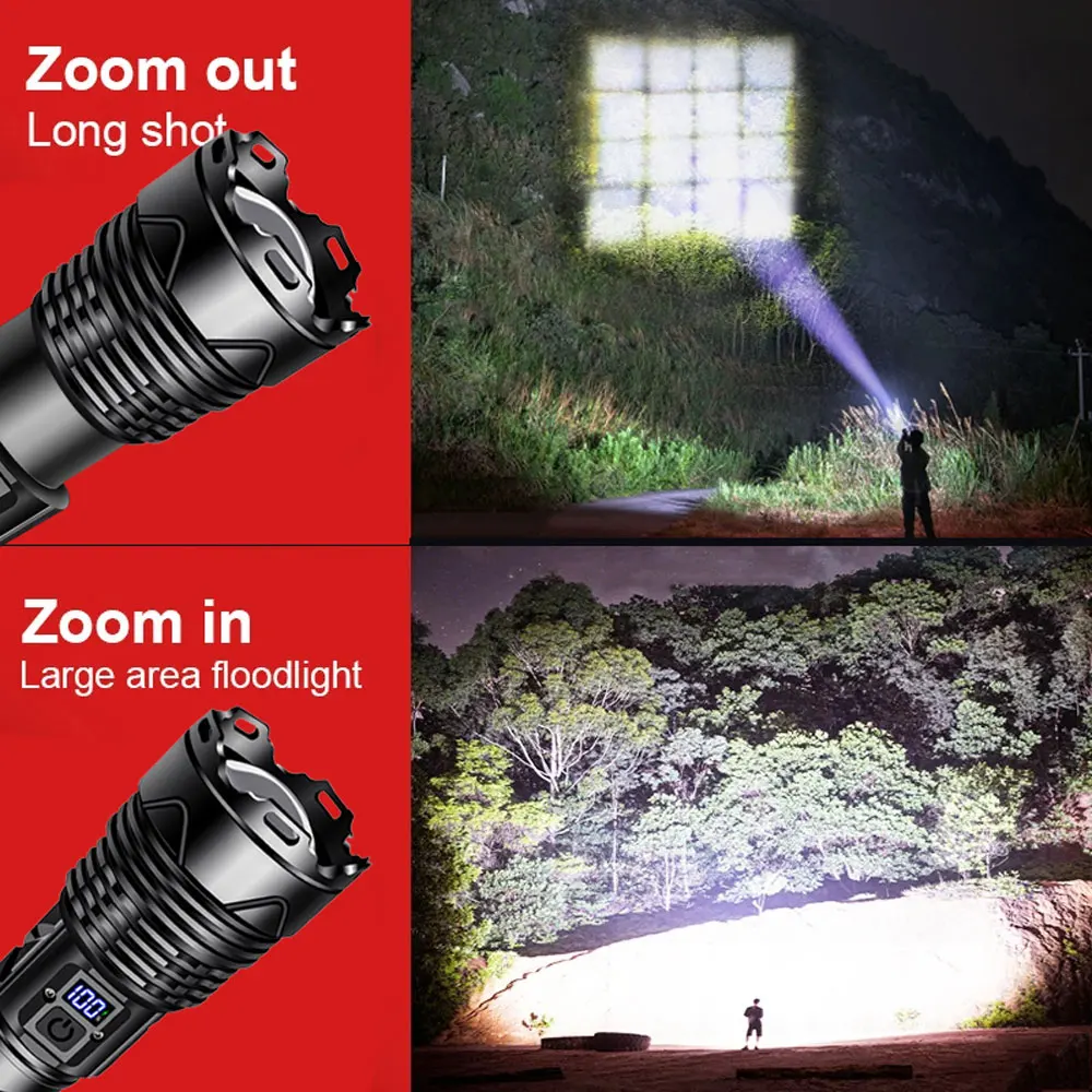 XHP160 Strong Light LED Flashlight USB Rechargeable Tactical Torch Powerful Long Lasting Handheld Flashlight for Camping Hiking