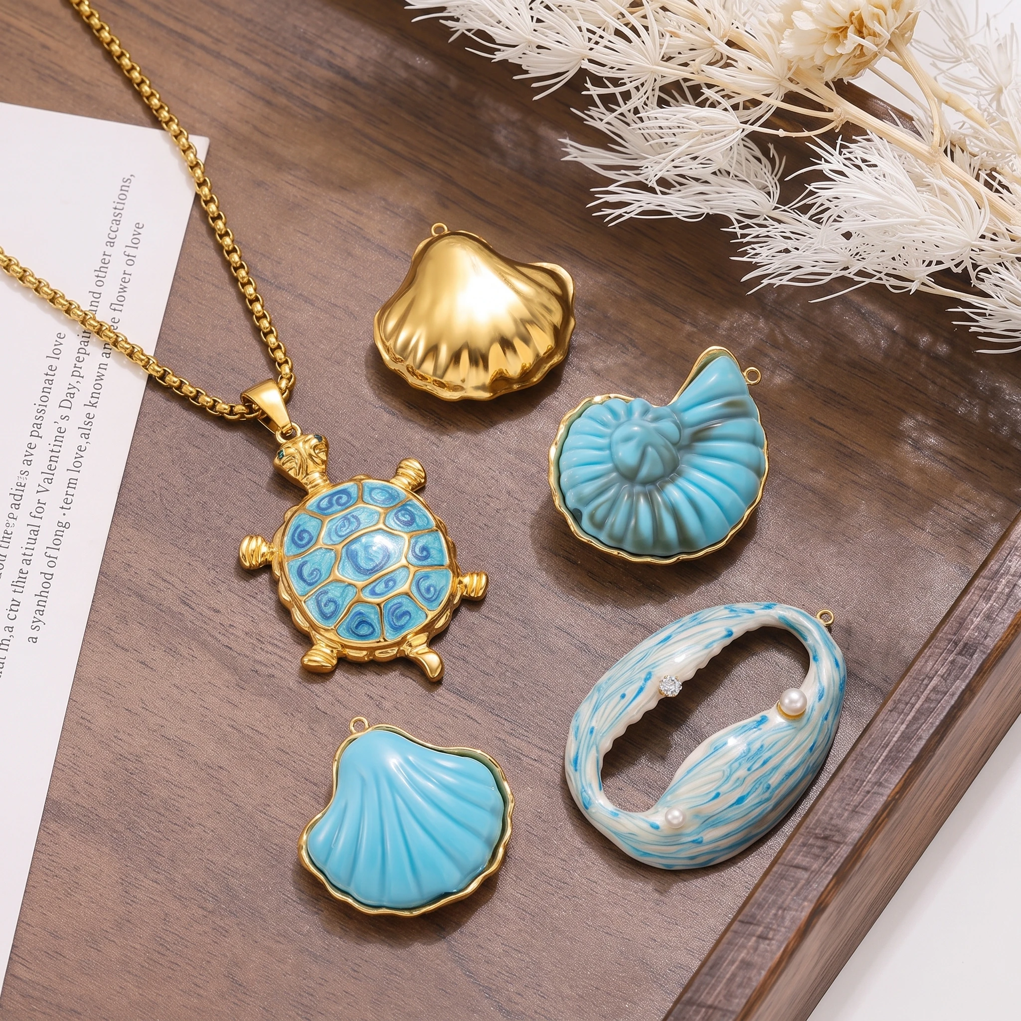 1 Stück Blaue Große Muschel-Seestern-Emaille-Anhänger in Goldoptik, Schmuckherstellungsmaterialien für DIY-Ohrringe und Halsketten für Frauen – Detail 1