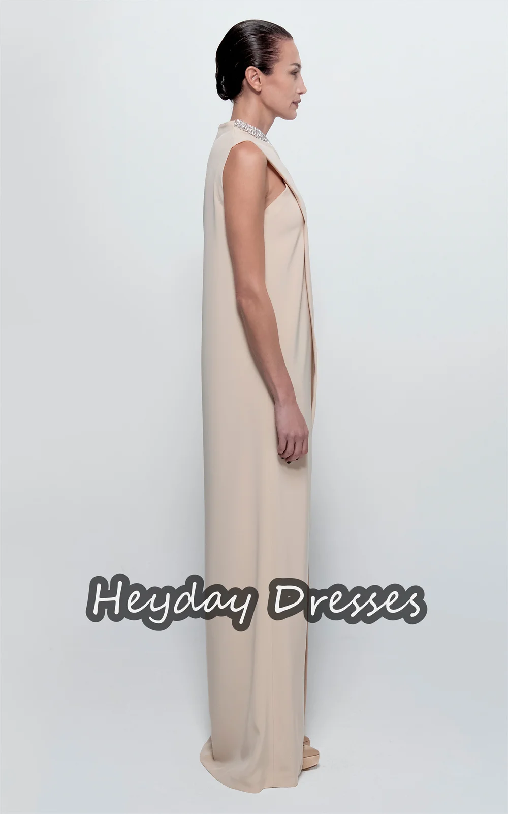 Heyday Crepe Straight O-neck Beading Sleeveless Saudi Simple Prom Gown Floor Length Elegant Evening Party Dresses For Women 2024