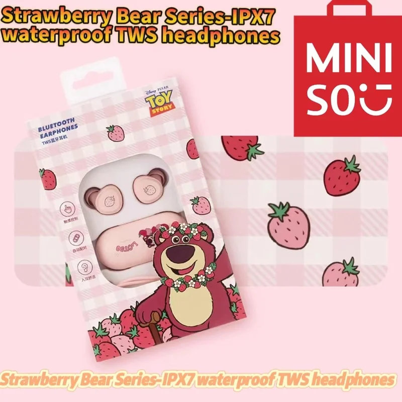 

Miniso Strawberry Bear Series Lotso Ipx7 Waterproof Tws Headphones Kawaii Anime Peripheral Birthday Gift Is Easy To Carry Girl