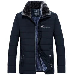 Chaqueta cálida para hombre, Parka de invierno con cuello de piel, cortavientos, Anorak acolchado de algodón, abrigo negro grueso, chaqueta informal de lana para otoño para hombre