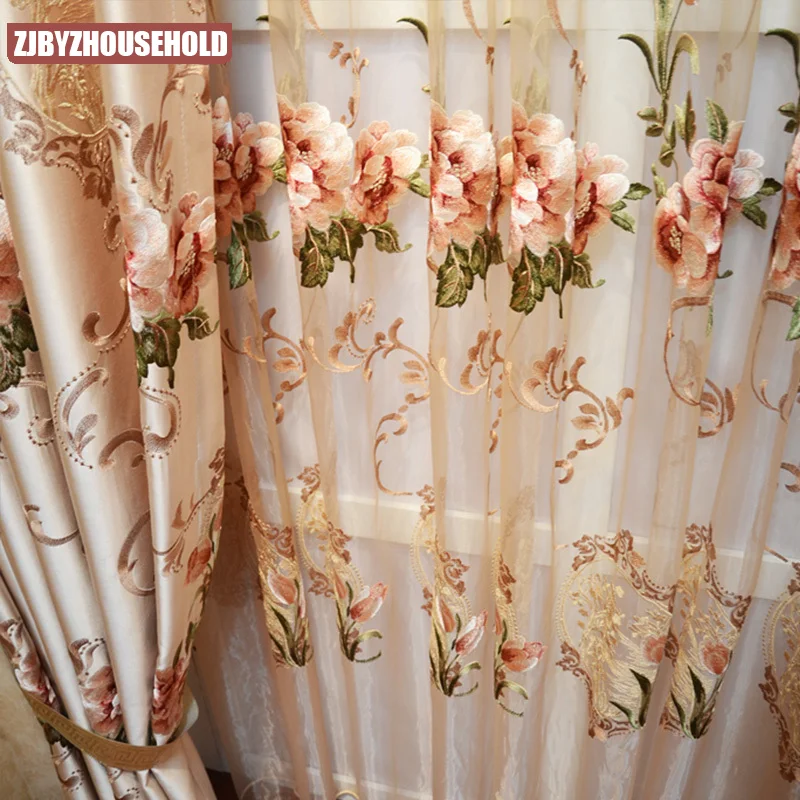 

Luxury European Curtains for Living Room bedroom Thickening Blackout Window Valance Floral noble Elegant Embroidery Customized