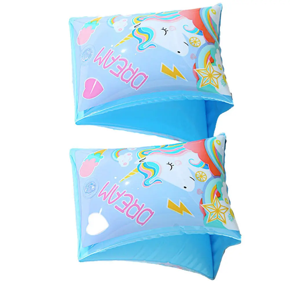 

1 Pair Swimming Armbands For Kids Thickened Inflatable Floatation Sleeves Pool Beach Lake Use Unicorn Cartoon Design Water Wings