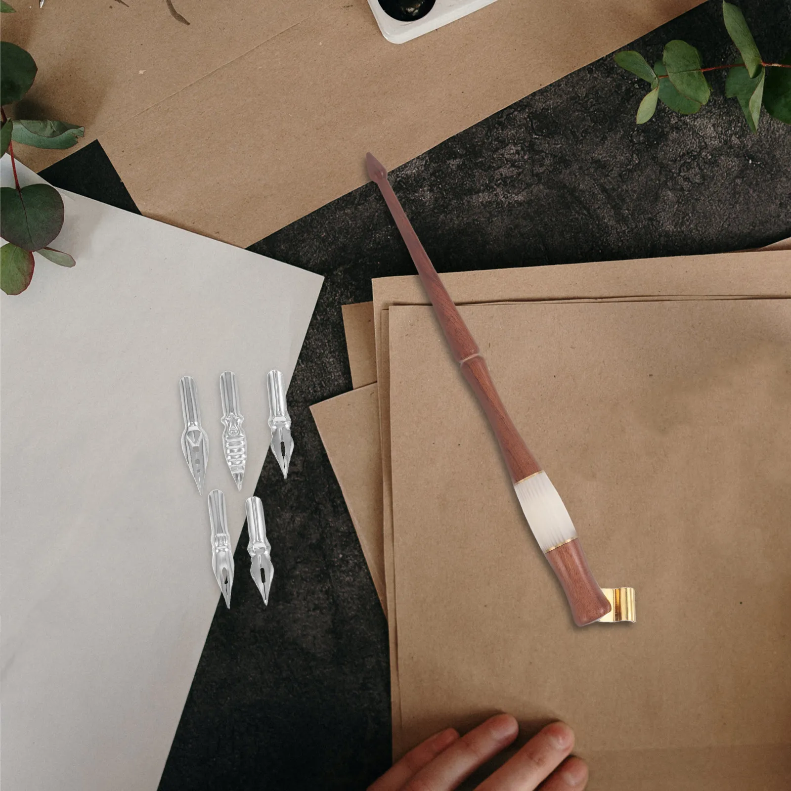 1Set Elegant Vintage Calligraphy Pen Set Wood Resin Crystal Dip Fountain Pen for Artistic Lettering Sketching Line Drawing