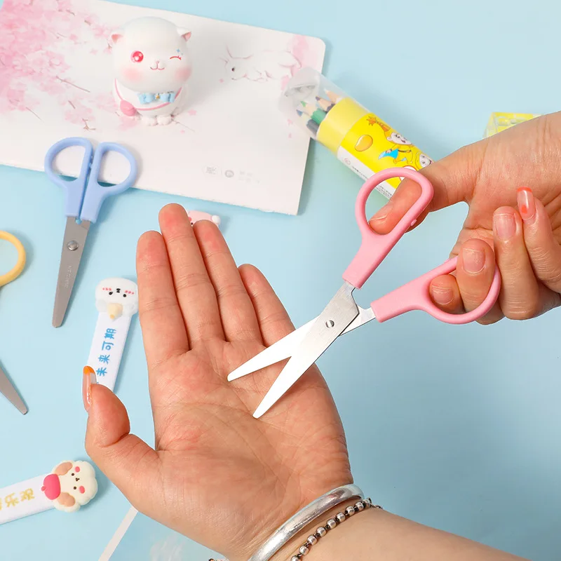 Cute Cartoon Stationery Scissors Child Art Small Scissors with Protective Cover Journal Paper Cutting Tools Office Supplies