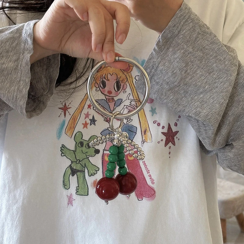 رائعة القوس الكرز سلاسل المفاتيح على ظهره قلادة الإبداعية جراب هاتف مفتاح سلسلة زوجين على ظهره قلادة الهدايا