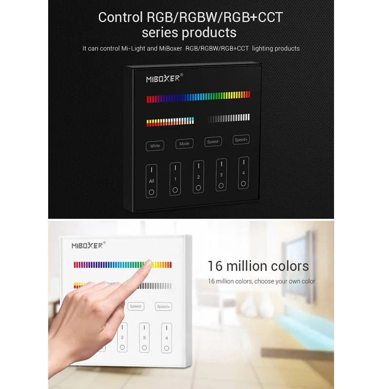 Miboxer RGB Touch Smart Panel RGBW lamp LED Controller CCT/Single color Strip Remote Switch 4/8 Zones RGB+CCT Down Light dimmer