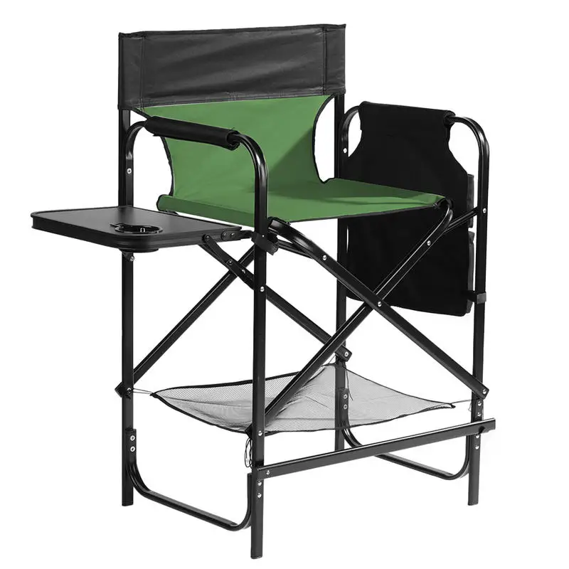 

26-inch Black Iron Tubing, Dark Green/black Fabric Finish, Powder-coated Flat Iron Tubing, Iron Director's Chair, 120kg, No Carrying Bag