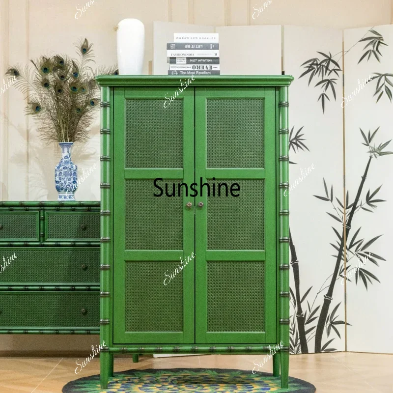 American double-door bookcase rattan multi-functional locker medium antique window cabinetTJ