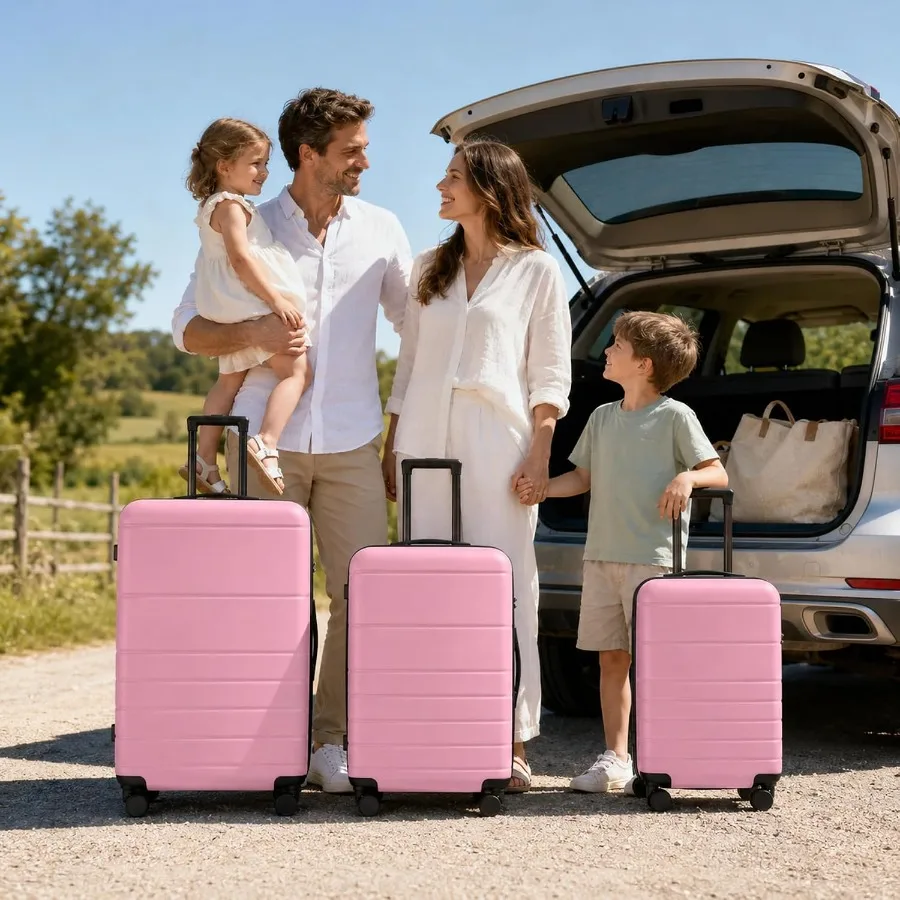 3-Piece ABS Hardshell Luggage Set, Lightweight Durable Suitcases with 4 Silent Spinner Wheels, TSA Lock and Scratch-Resistant S