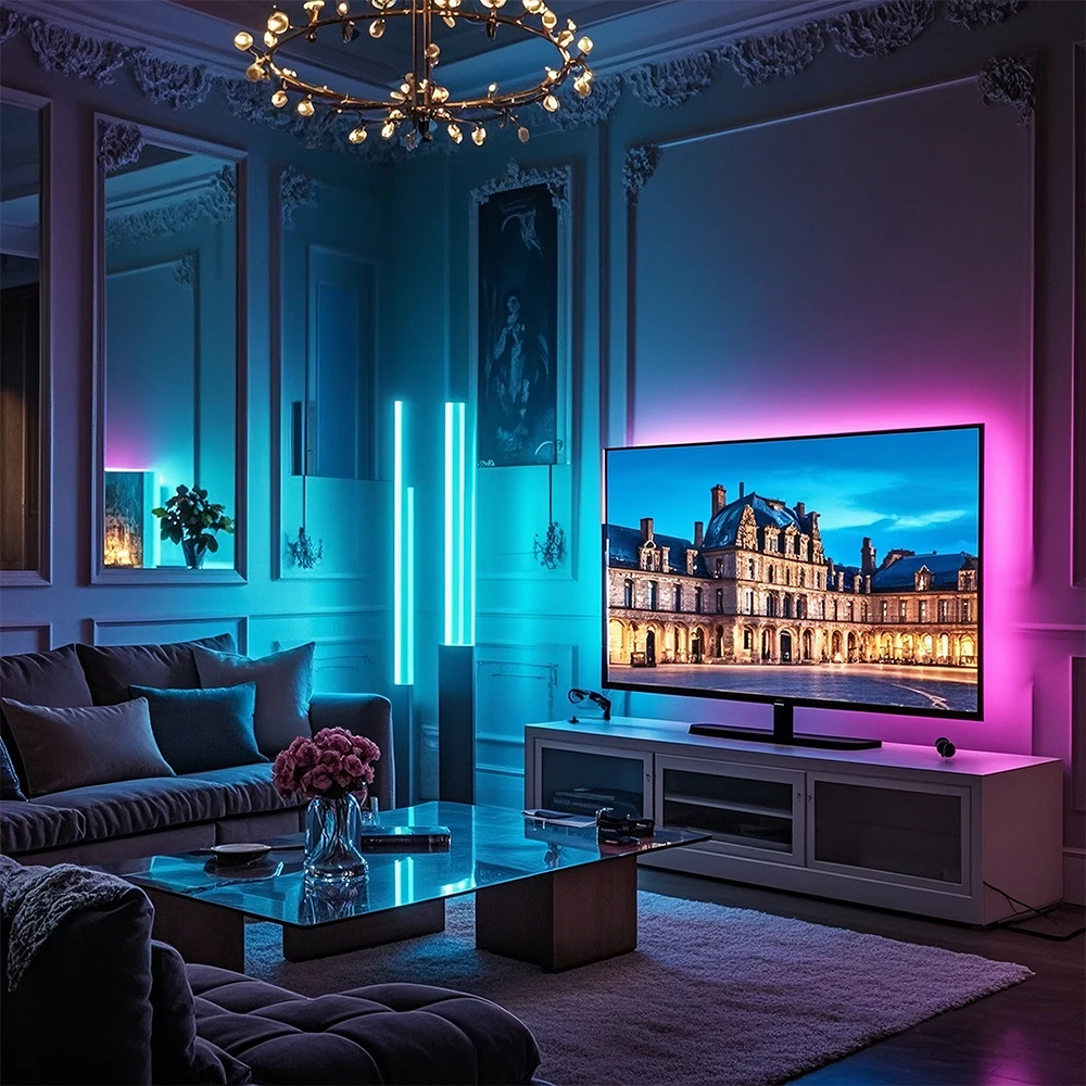 GIPOYENT TV LED Backlight Light Strip Bluetooth APP Control Music Sync RGB Color Changi Backlight For TV 32-60 Inch 3M-10M