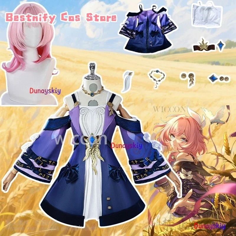 

CosplayKawaii Japanese Girls Cyrene Honkai Star Rail Cosplay Anime Costume Deep Purple Mini Dress Pink Jirai Kei Wigs Halloween