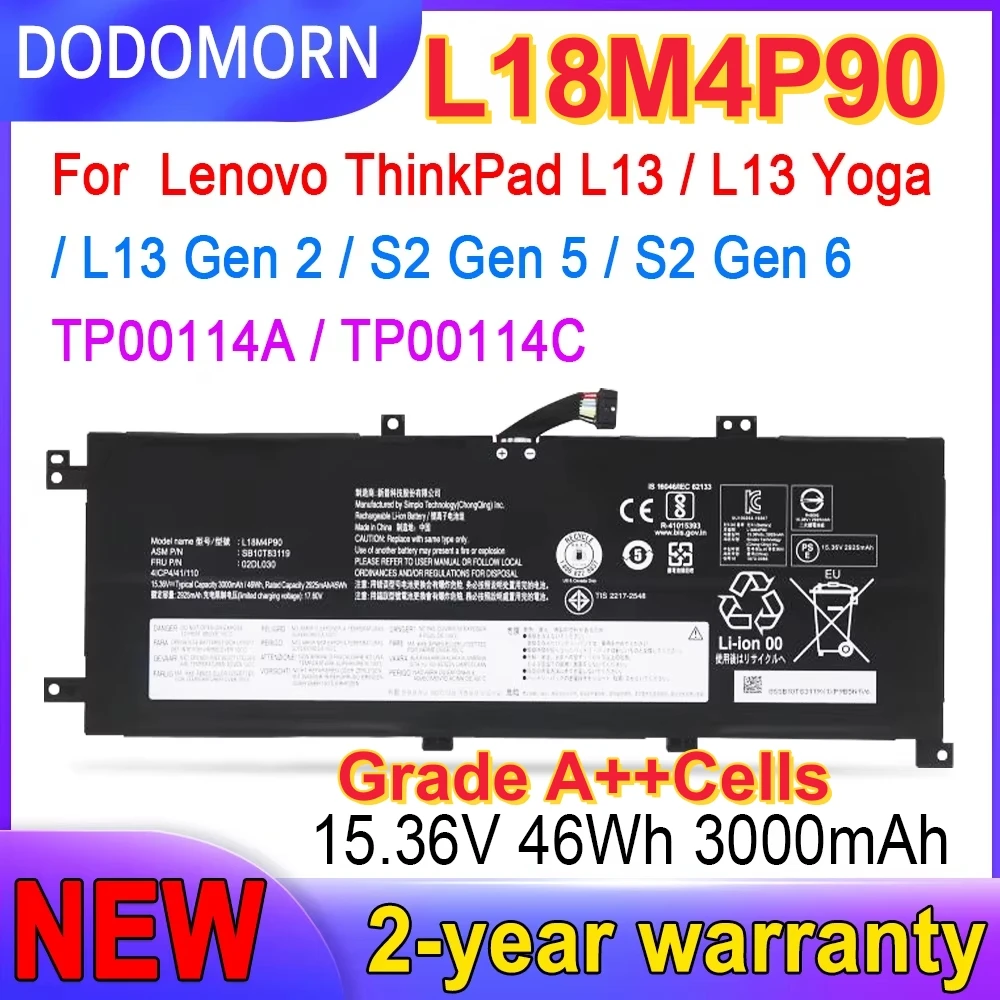 NEW L18D4P90 L18C4P90 L18M4P90 Laptop Battery For Lenovo ThinkPad L13 L13 Yoga L13 Gen 2 S2 Gen 5 S2 Gen 6 TP00114A TP00114C