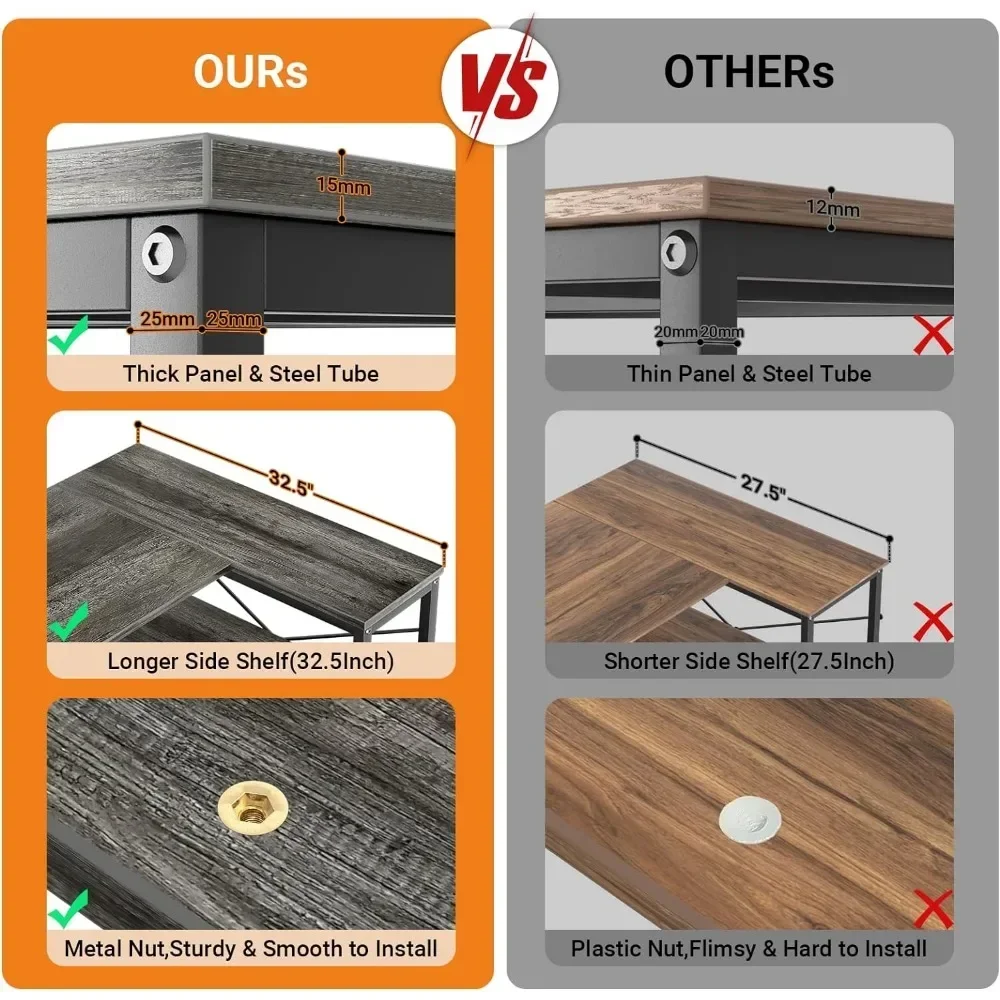 47 Inch L-Shaped Corner Desk With Reversible Storage Shelves for Home Office Workstation Gaming Computer Table Furniture