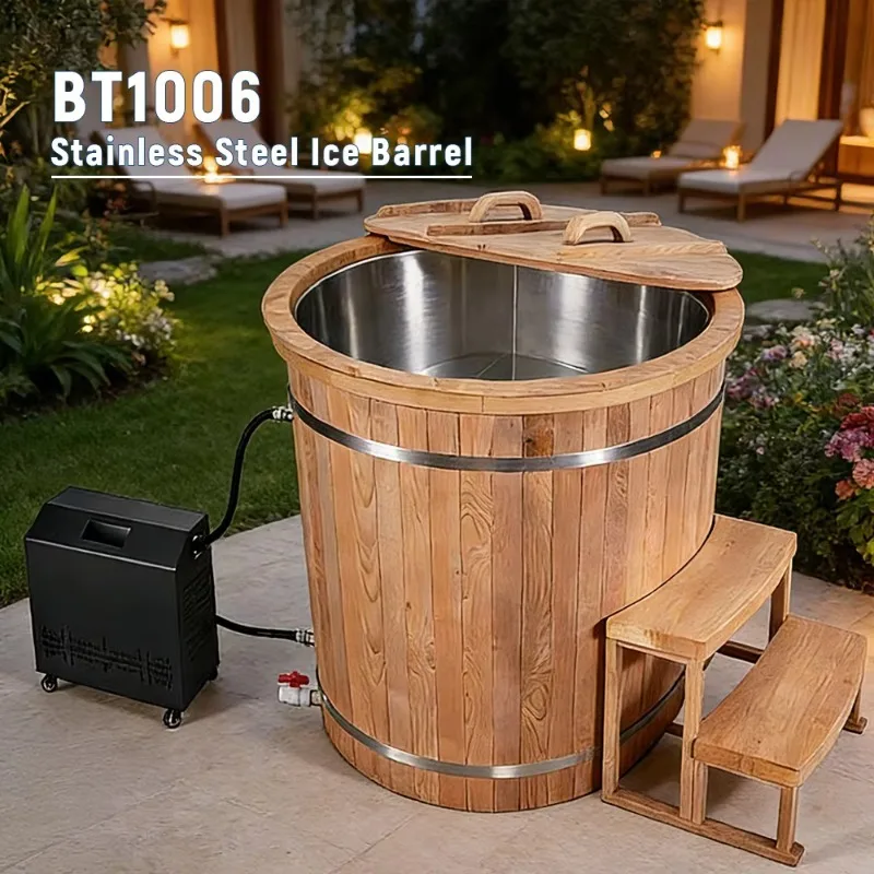 SR-BT1006 Compact Ice Bath Tub, Designed for Athlete Recovery - Cedar Wood Tub - 3°C Cooling, 42°C Heating