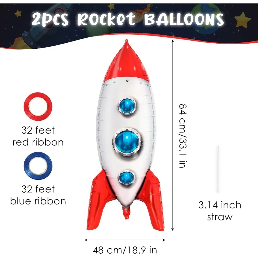 2 قطعة بالونات الصواريخ الكبيرة ل 33 بوصة سفينة صاروخ بالون الفضاء احباط مايلر بالونات لاستحمام الطفل Univee الفضاء موضوع الميلاد #2