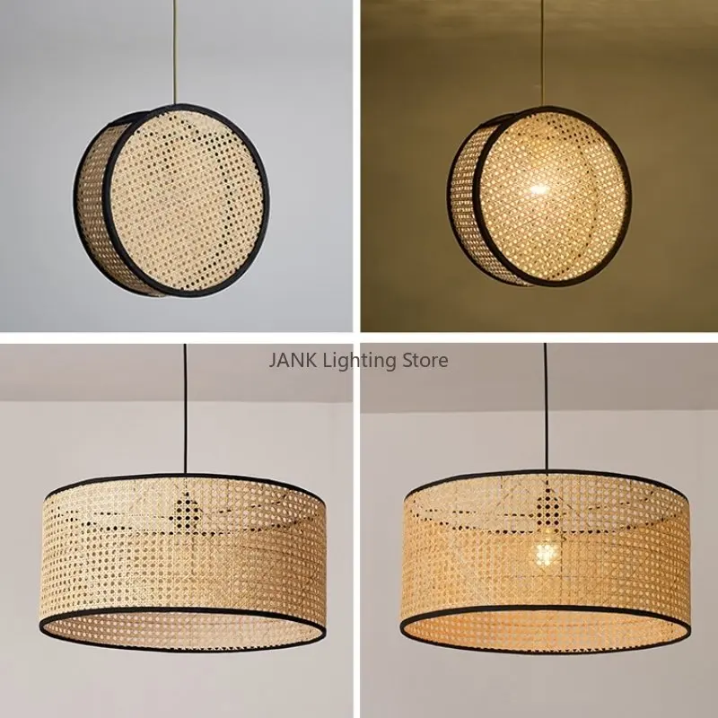 Chinese Rural Art Chandelier Bamboo Core Rattan LED Bedroom Restaurant Study Suspension Lamp Indoor Decorative Lighting Fixtures