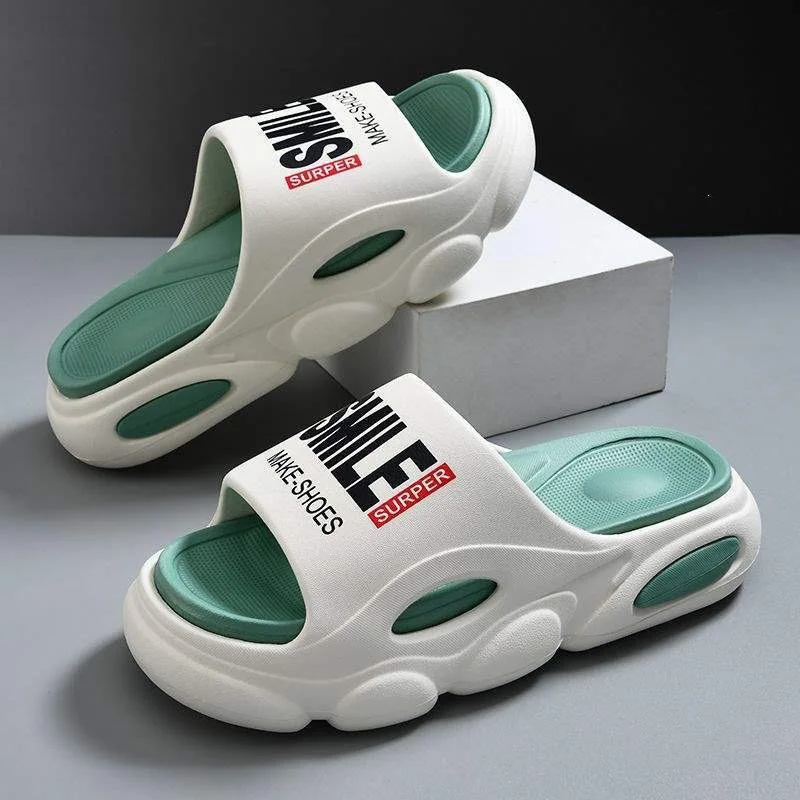 Men Thick Sole Summer Beach Slides Bathroom Anti Slip Slipper Soft Sandals Simplicity Ultra Light Letter Shoes Men Slippers image 2