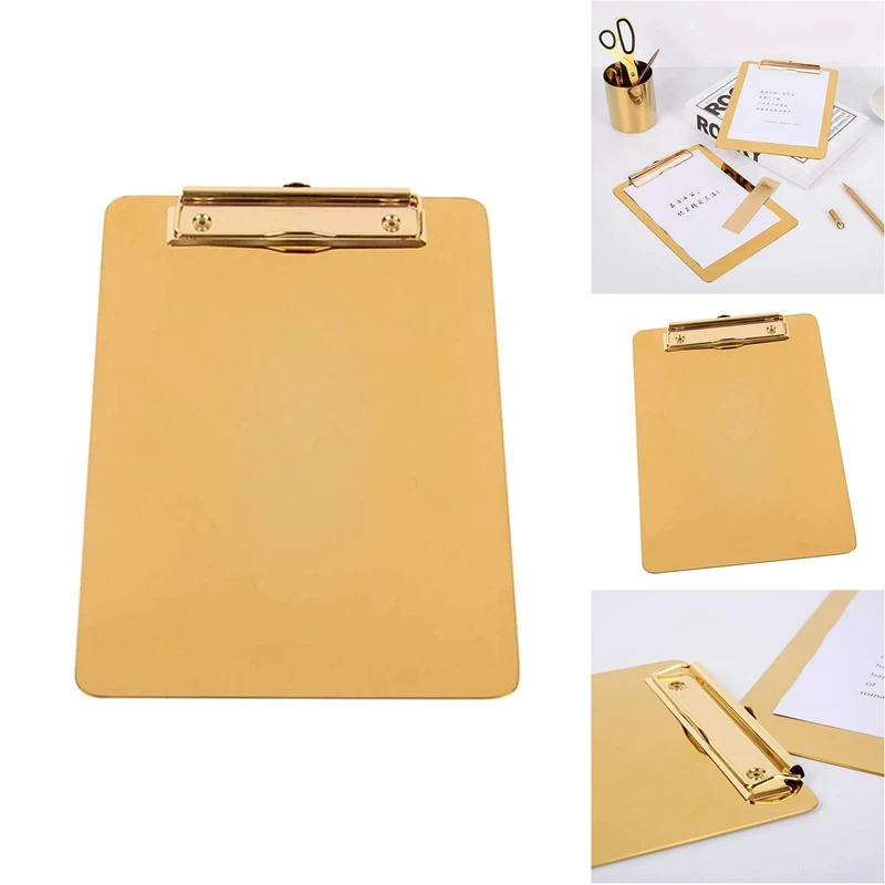 

Clipboard File Folder Holder Golden Stainless Steel Clip Board Low Profile Clip For Office Business School